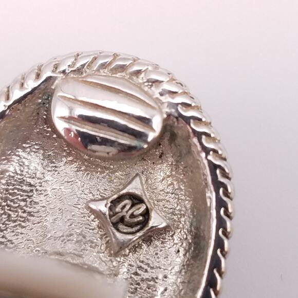 John Candice Oval Aqua Blue Faceted Crystal Two Tone Clip On Earrings Statement - Picture 4 of 5